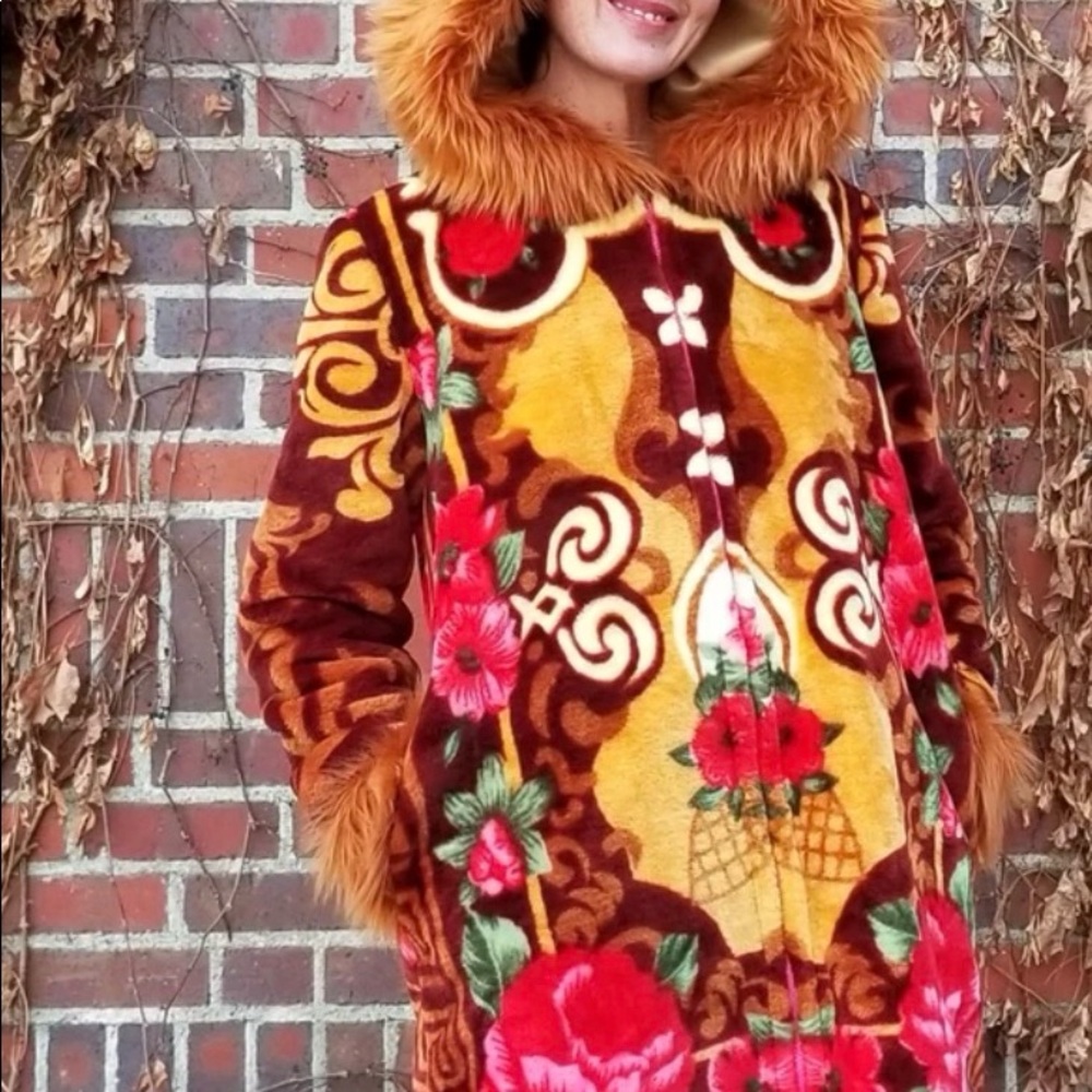 one of a kind handmade winter parka with flowers by Nina Blick Originals